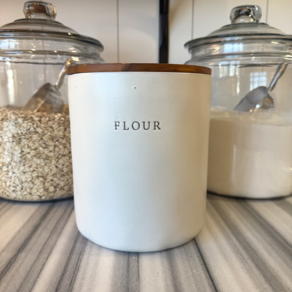 NWT Hearth and Hand Stoneware Flour Canister with Wooden Lid